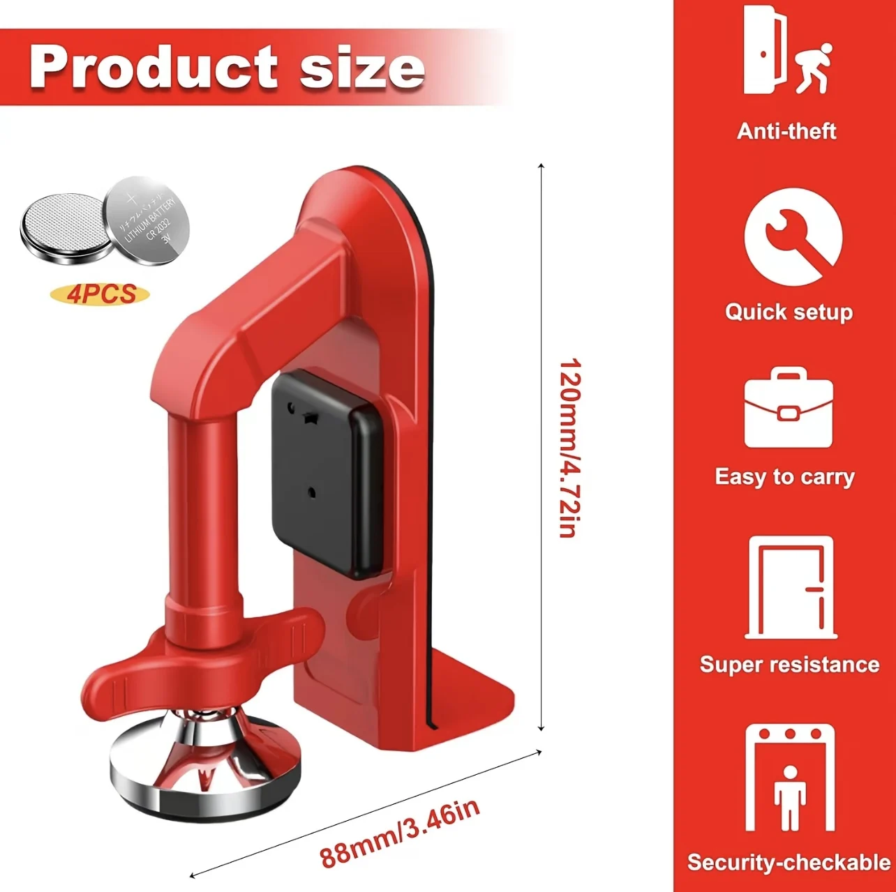 Door Stop Alarm - 1 unidade Trava de Porta Portátil