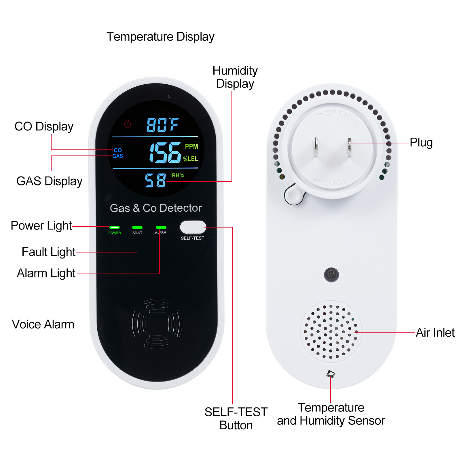 Alarme de monitor de CO 4 em 1 - Co Detector Plug avaliação e preço